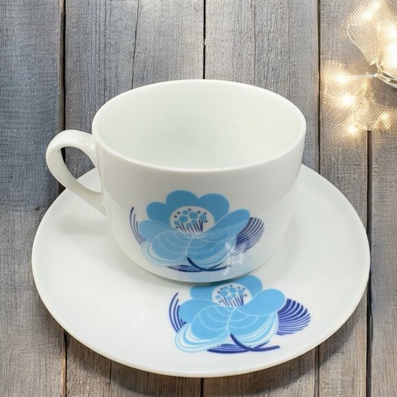 VTG Richard Ginori Antico Blue Flower Gran Fuoco Teacup Saucer Set Made In Italy - Picture 1 of 16
